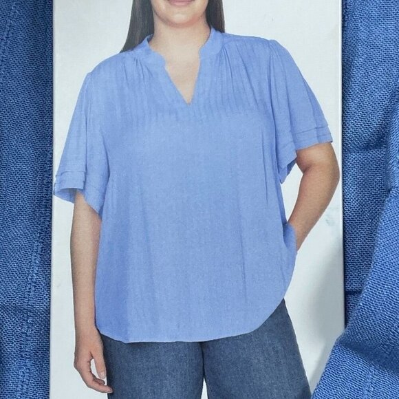 Well Worn Tops - Well Worn Womens Light Blue V-Neck Short Sleeve Top Size L d0621